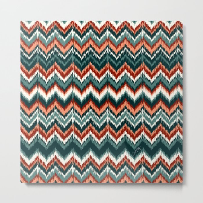 8-Bit Ikat Pattern – Teal & Coral Metal Print