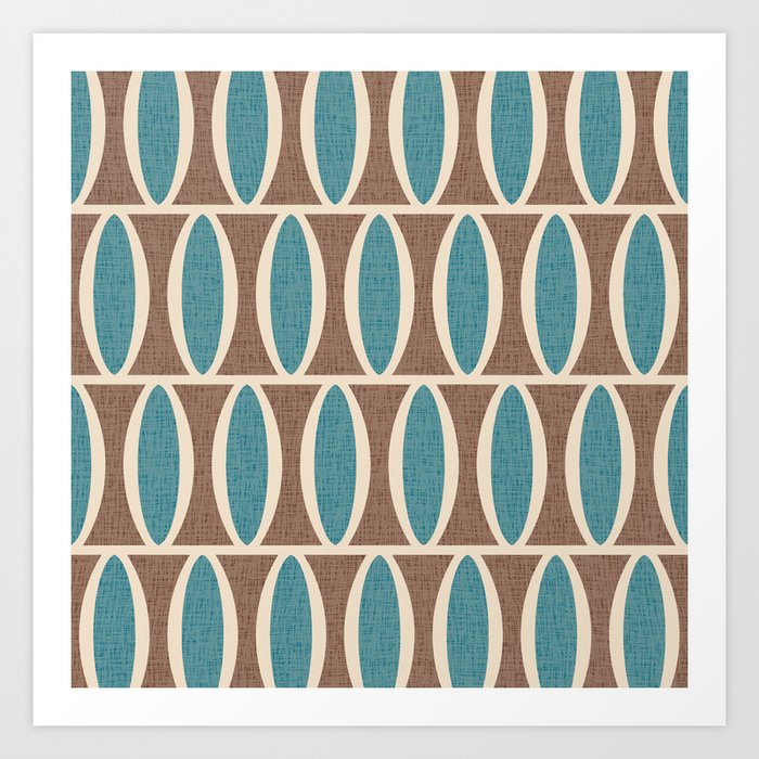 Retro Mid Century Modern Abstract Scandinavian Design 238 Blue and Brown and Beige Art Print