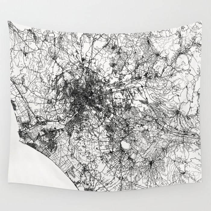 Rome, Italy - Black and White City Map Wall Tapestry