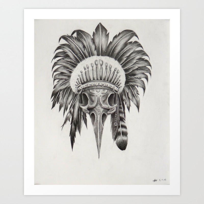 Raven Skull With Headdress Art Print By Brecompton Society6,Fight Scene Drawing Base