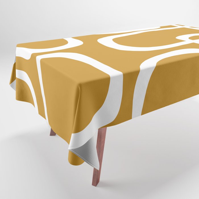 Midcentury Modern Retro Loop Pattern in Mustard Gold and White Tablecloth