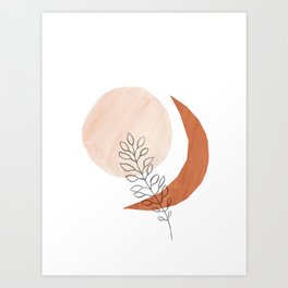Abstract moon and sun, boho botanical  Art Print