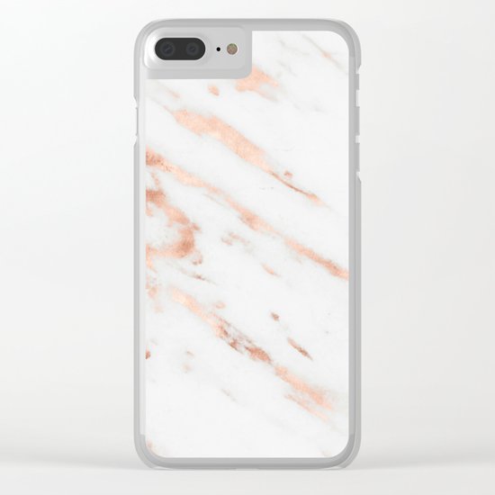 Rose Quartz Foil on Real White Marble Clear iPhone Case
