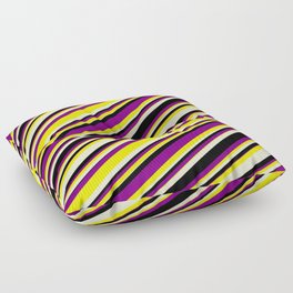 [ Thumbnail: Purple, Yellow, Light Yellow & Black Colored Lines/Stripes Pattern Floor Pillow ]