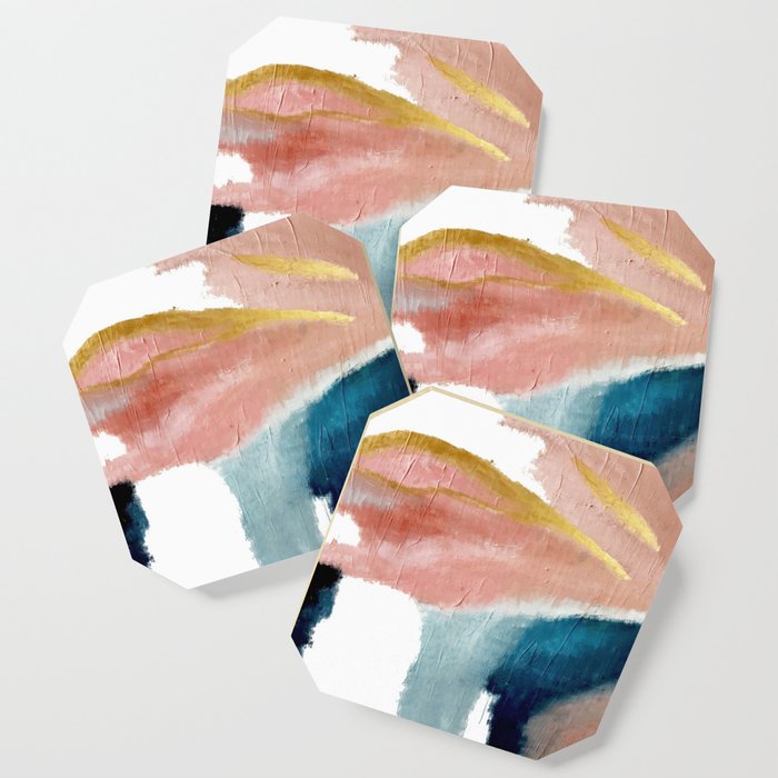 Exhale: a pretty, minimal, acrylic piece in pinks, blues, and gold Coasters