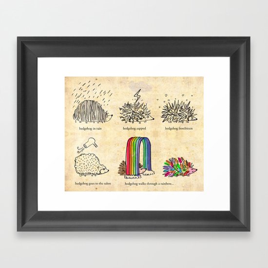 hedgehog goes rainbow Framed Art Print