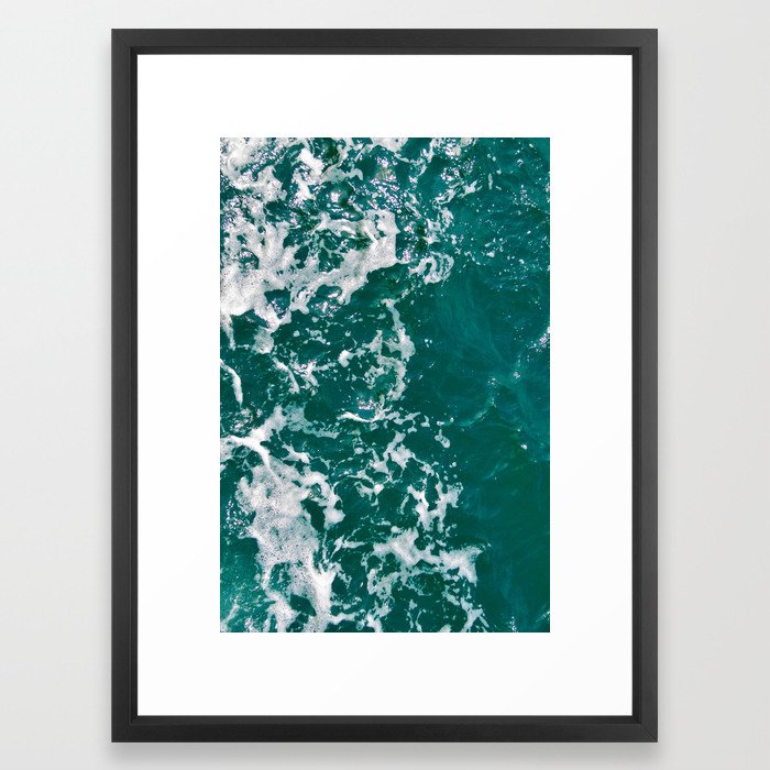 Emerald Waters Framed Art Print - Teal black living room