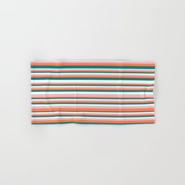 [ Thumbnail: Teal, Mint Cream, Light Pink, and Coral Colored Lines/Stripes Pattern Hand & Bath Towel ]