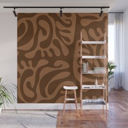 Mid Century Modern Curl Lines Pattern - Brown Wall Mural