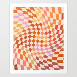 Orange, Yellow & Pink  Swirl Checker Art Print