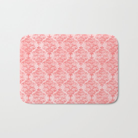 Vintage Retro Damask Watercolor Pattern Pastel Pink Bath Mat