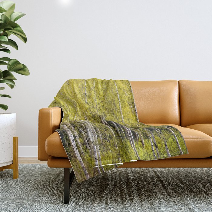 Lovely spring atmosphere - vibrant green leaves on the trees - beautiful birch grove #decor #society Throw Blanket