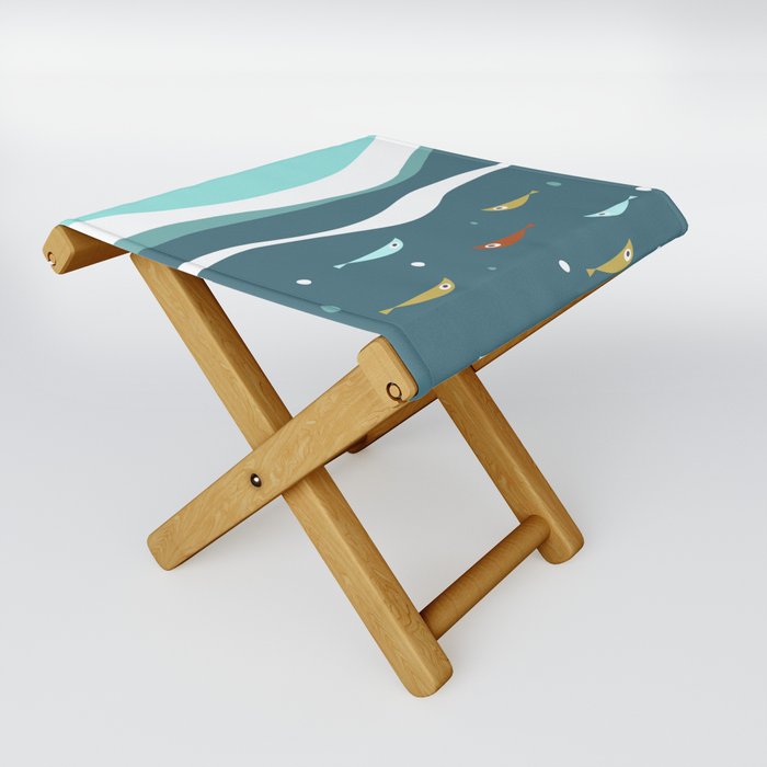 Under the Sea Mid Century Ocean, Waves and Fish Folding Stool
