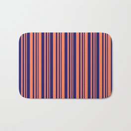 [ Thumbnail: Coral and Midnight Blue Colored Lines/Stripes Pattern Bath Mat ]
