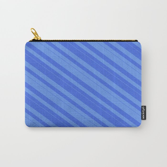 Cornflower Blue & Royal Blue Colored Lined/Striped Pattern Carry-All Pouch