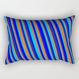 [ Thumbnail: Midnight Blue, Chocolate, Deep Sky Blue & Blue Colored Striped/Lined Pattern Rectangular Pillow ]