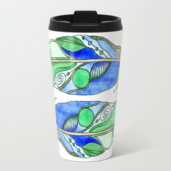 Bohemian Spirit Feathers - Blue & Green Travel Mug