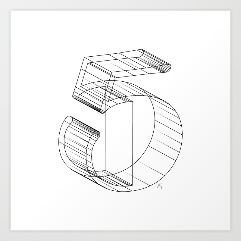 Numbers Collection Number Five 3d Art Print By Aelissedesign Society6