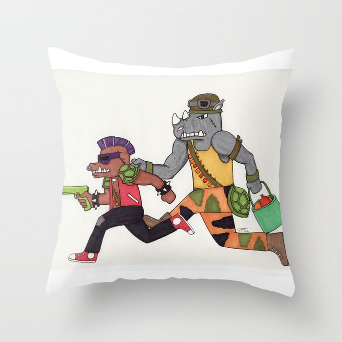 Bebop and Rocksteady Water Fight Throw Pillow