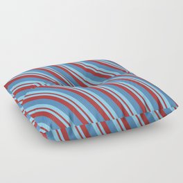 [ Thumbnail: Sky Blue, Brown & Blue Colored Striped/Lined Pattern Floor Pillow ]