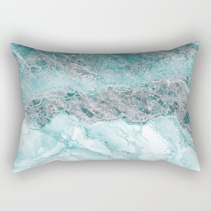 Abstract turquoise teal white silver glitter marble Rectangular Pillow