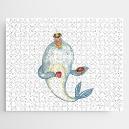Narwhal whale with dohnut watercolor painting  Jigsaw Puzzle