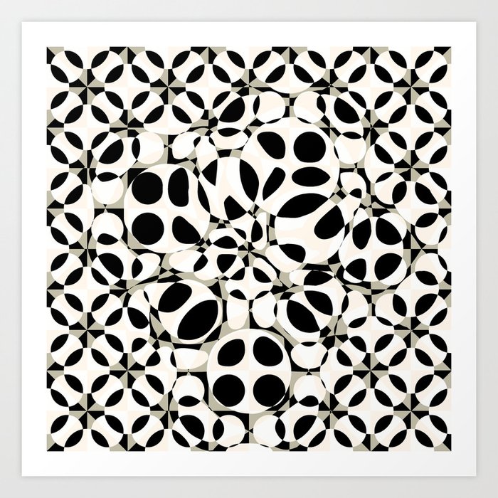 black and white circles in squares Art Print