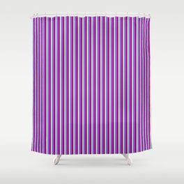 [ Thumbnail: Light Sea Green, Pale Goldenrod, Purple, and Fuchsia Colored Stripes Pattern Shower Curtain ]