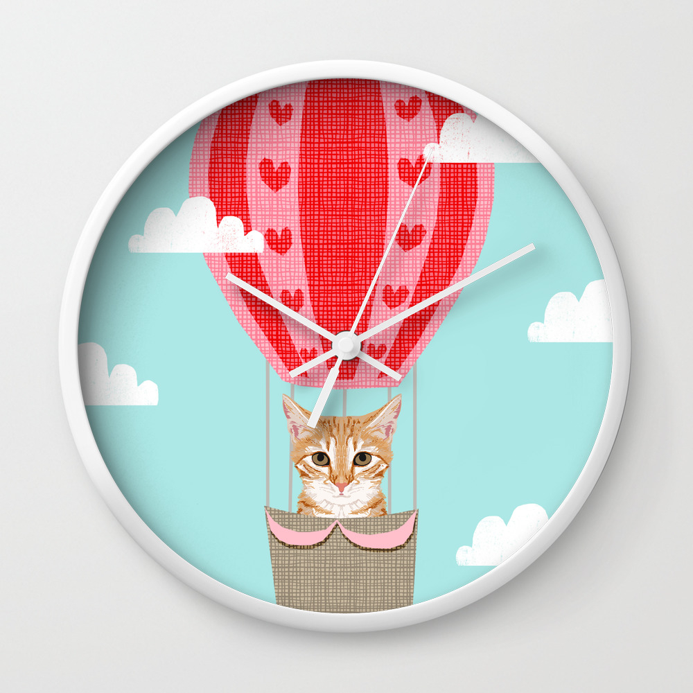 Orange Tabby Cat Breed Hot Air Balloon Cat Art Wall Clock By