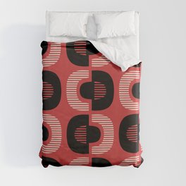 Retro Mid Century Modern Pattern 127 Black Red and Beige Duvet Cover