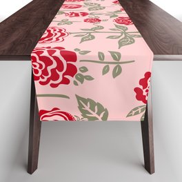 reddest roses on pearly pink Table Runner