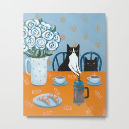 Cats and a French Press Metal Print