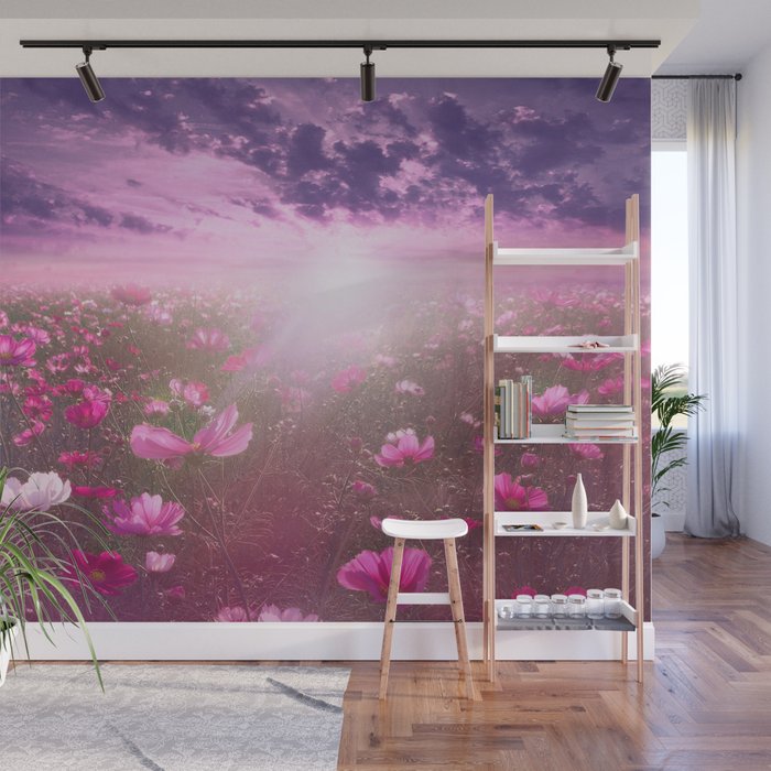 Wild Mexican Aster fields amid the purple sunset Wall Mural