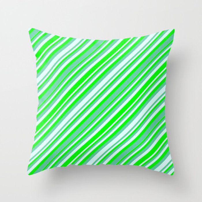 Lime, Aquamarine, and Light Cyan Colored Lines Pattern Throw Pillow