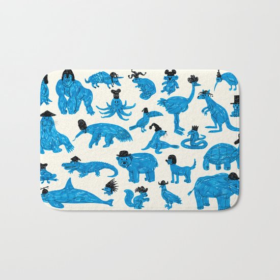 Blue Animals Black Hats Bath Mat