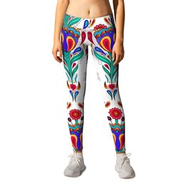 Scandinavian Style Folk Art Flower Pattern Leggings