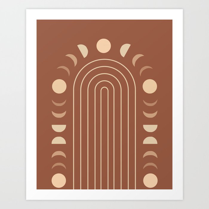 Geometric Lines in Moon Phases (Terracotta themed) Art Print