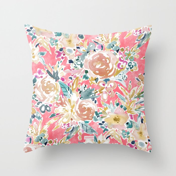 STAY READY Pink Floral Throw Pillow