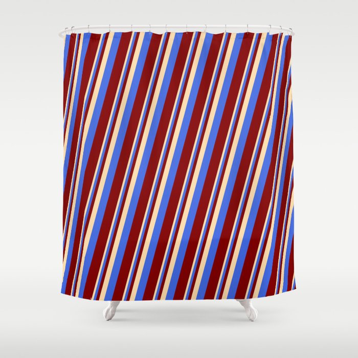 Tan, Royal Blue, and Maroon Colored Lines Pattern Shower Curtain