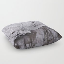 Winter Stream( Black and White Color Photograph) Floor Pillow