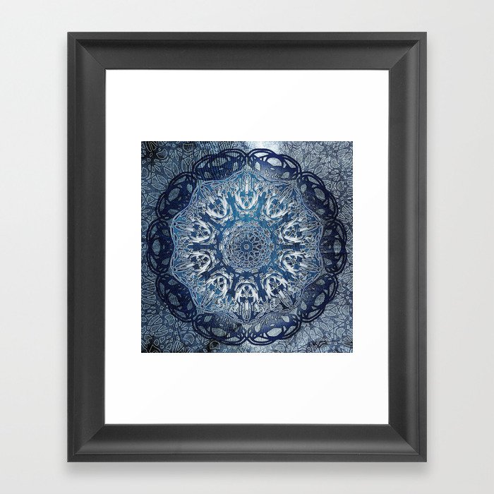 Indigo Nouveau Shibori Mandala Framed Art Print