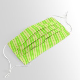 [ Thumbnail: Tan and Green Colored Lines Pattern Face Mask ]