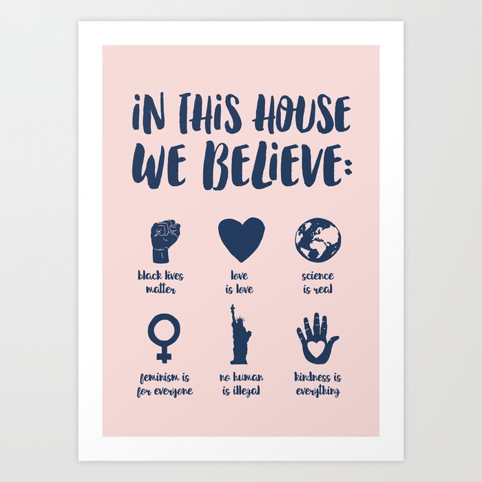 In This House We Believe, Brush Script Pink Art Print