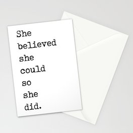 She Believed She Could So She Did - R S Grey Quote - Literature - Typewriter Print 1 Stationery Card