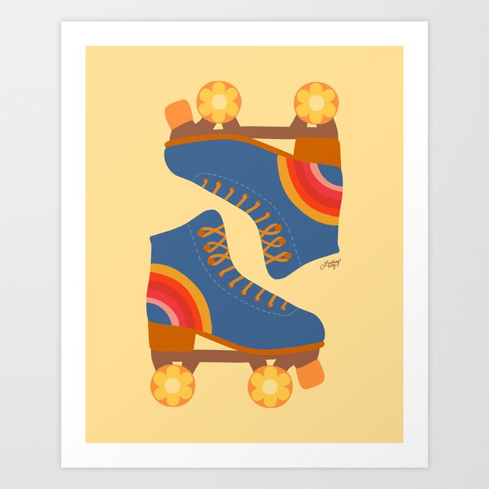 Retro Roller Skates (Blue/Yellow Palette) Art Print