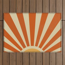 Orange Retro Sun Watercolor Outdoor Rug