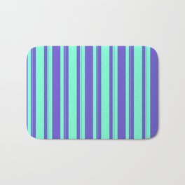 [ Thumbnail: Aquamarine & Slate Blue Colored Lines Pattern Bath Mat ]