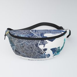 Boston Massachusetts Map Navy Blue Turquoise Watercolor Fanny Pack