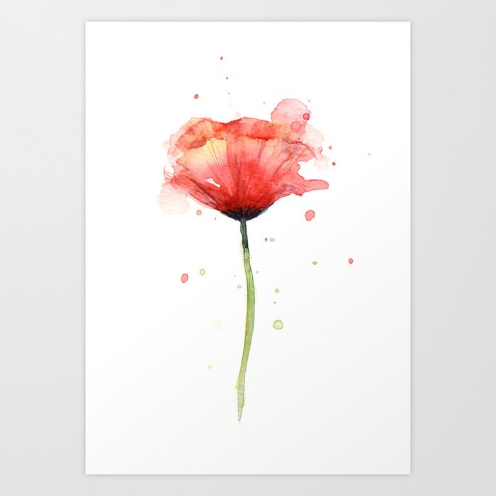 Red Poppy Watercolor Flower Floral Art Print