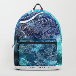 Newcastle Map Navy Blue Turquoise Watercolor Newcastle UK City Map Backpack | Travelgift, Walldecor, Abstractwatercolor, Touristgift, Newcastleprint, Newcastlemap, Navyblue, Ukprint, Streetmap, Colormap 